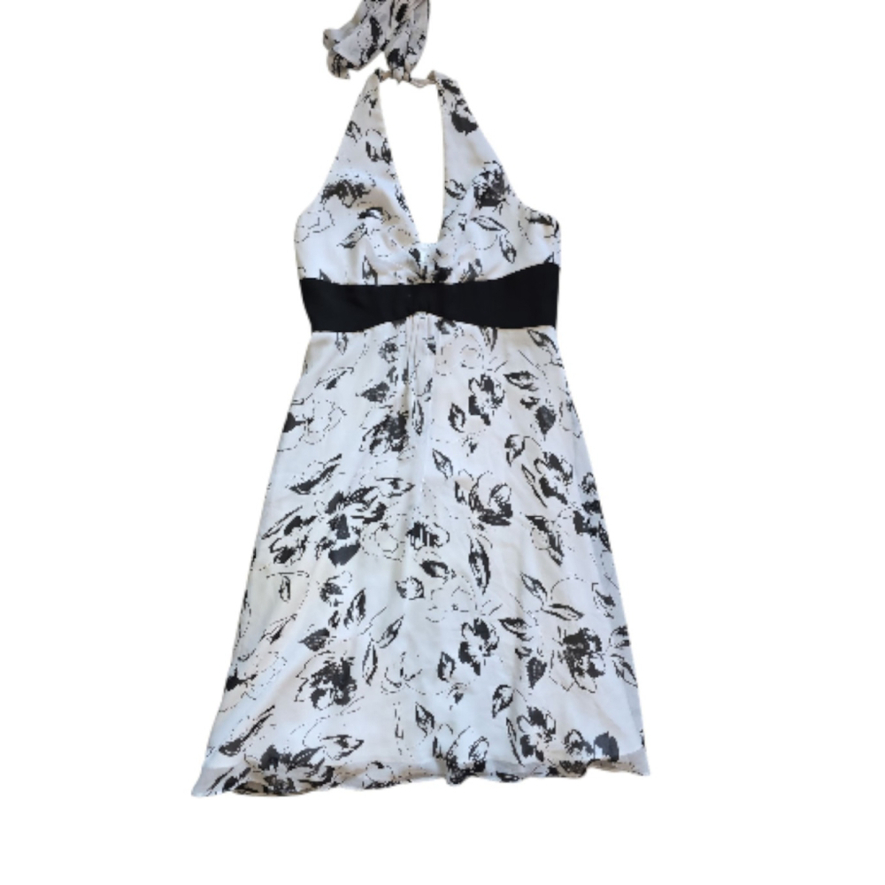 White House Black Market Women's Black White Size 6 Pleated Halter Dress